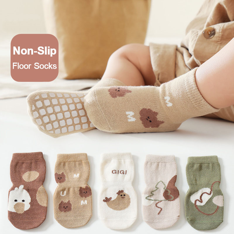 Unisex Baby Socks Non Slip - 5 Pairs Kids Non-Slip Socks Cute