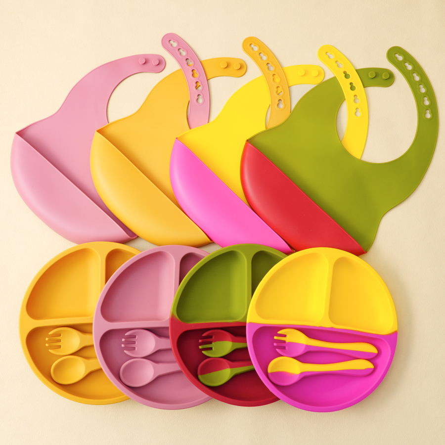 4PCS Baby Silicone Tableware S - đánh giá và giá Waterproof Baby Bibs Silicone