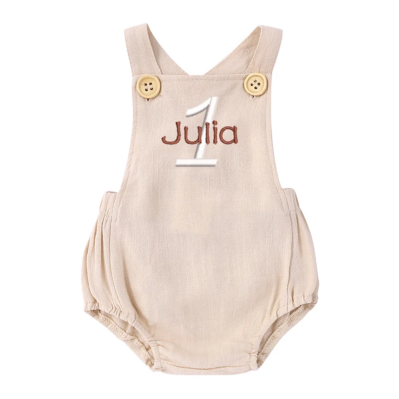 Name Embroidered 1st Birthday  - đánh giá và giá Baby Summer Linen Sleeveless Jumpsuit